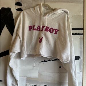 PLAYBOY White Hoodie with Pink Logo